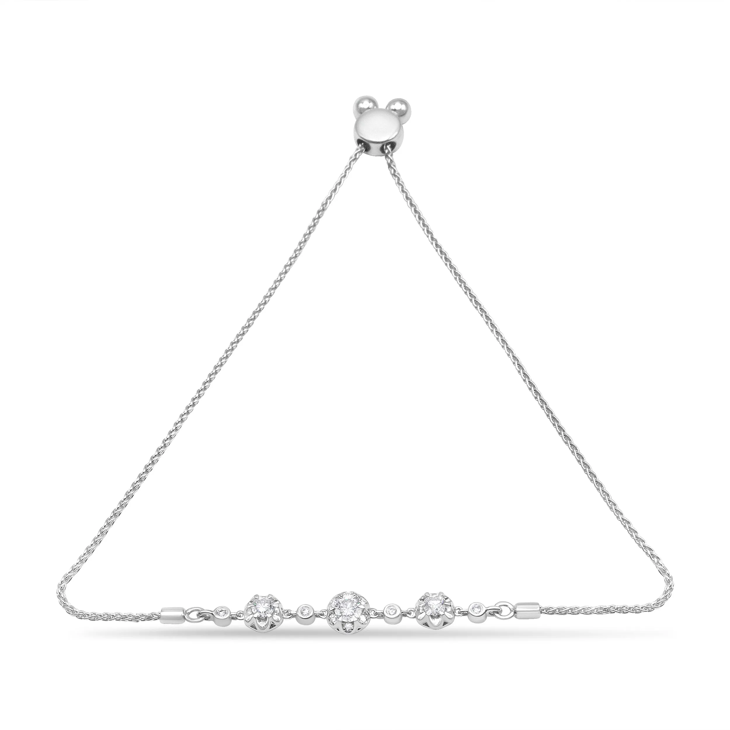 10K White Gold 0.41 Cttw Round Prong and Bezel Set Cluster Diamond Alternate Pattern Bolo Bracelet