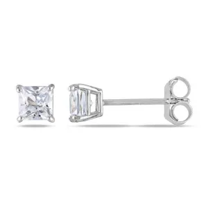 10k White Gold Plated Created White Sapphire 1/2Ct Square Cut Stud Earrings