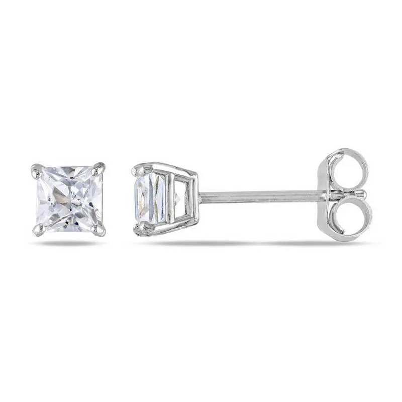 10k White Gold Plated Created White Sapphire 1/2Ct Square Cut Stud Earrings