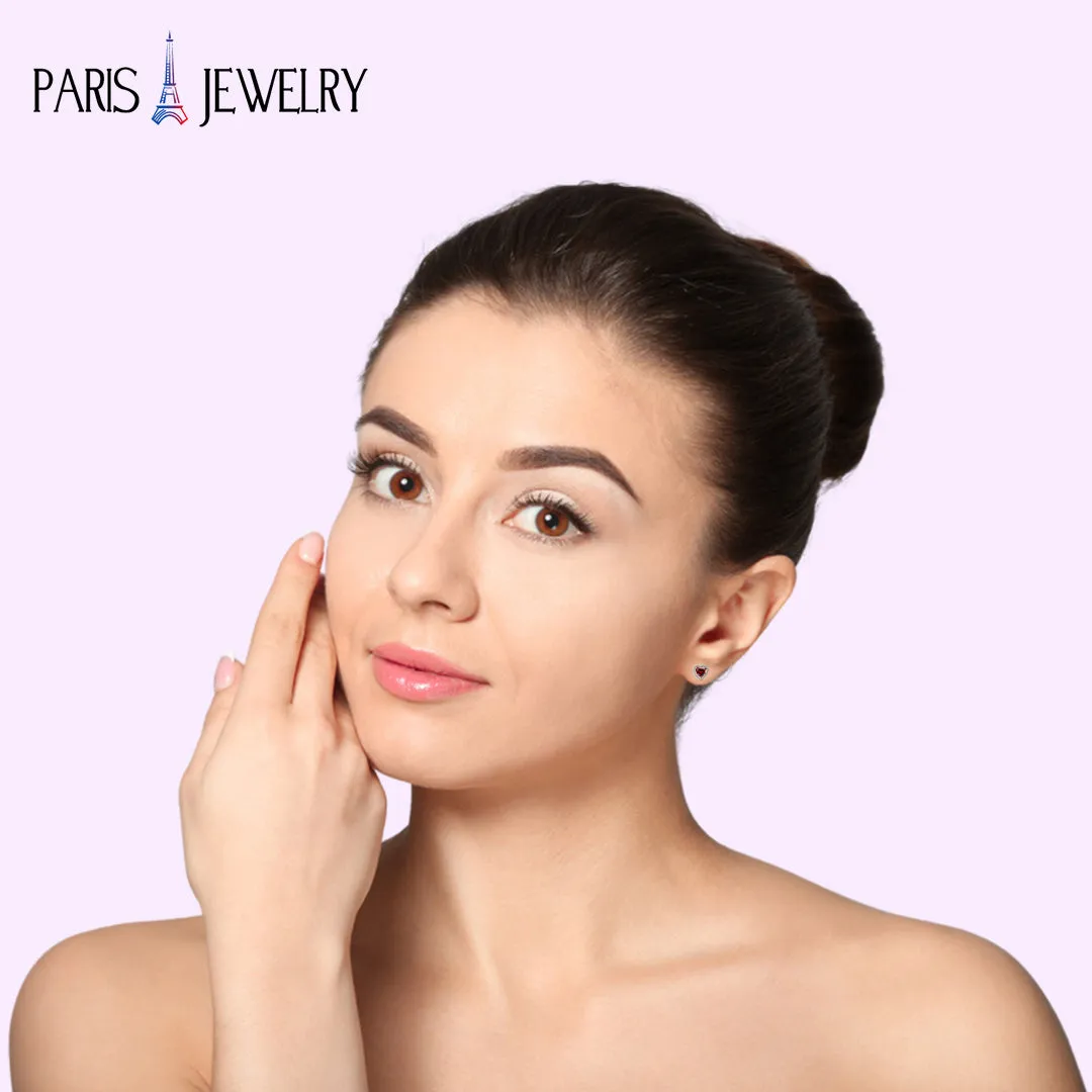 14k Rose Gold Plated 1/2 Ct Created Halo Heart Garnet Stud Earrings