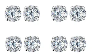 14k White Gold Plated 4mm 1/2Ct Round White Sapphire Set Of Four Stud Earrings