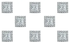 14k White Gold Plated 4mm 1Ct Princess Cut White Sapphire Set of Four Halo Stud Earrings