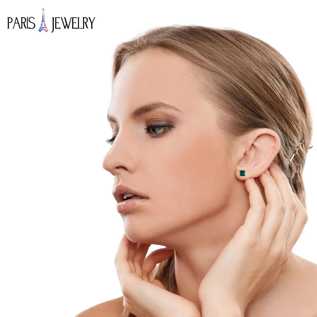 18k White Gold Plated 1/4Cttw 4mm Created Emerald 3 Pair Round, Square and Heart Stud Earrings