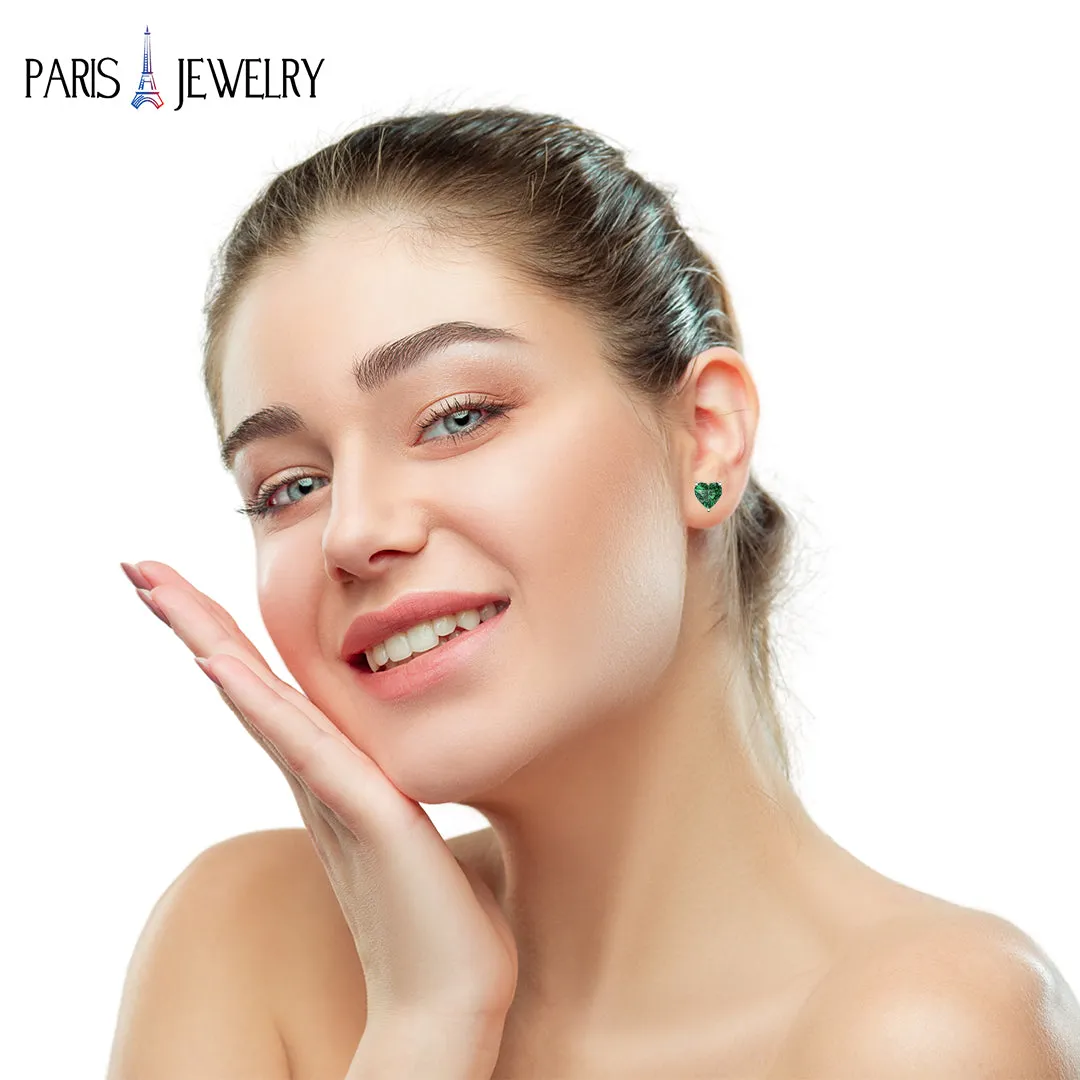 18k White Gold Plated 1/4Cttw 4mm Created Emerald 3 Pair Round, Square and Heart Stud Earrings