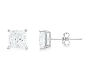 18k White Gold Plated Created White Sapphire 1/2Ct Princess Cut Stud Earrings