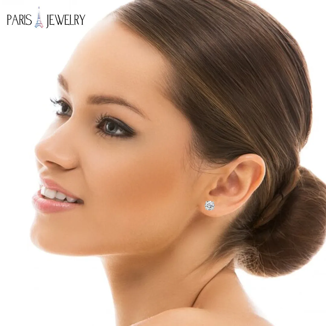18k White Gold Plated Created White Sapphire 3Ct Round Stud Earrings
