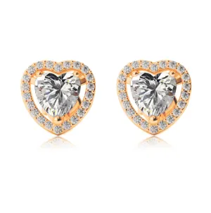 18k Yellow Gold Plated 1/2 Ct Created Halo Heart White Sapphire Stud Earrings