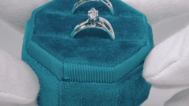 1970's Vintage Marquise Diamond Bridal Ring Set in 14 Karat White Gold