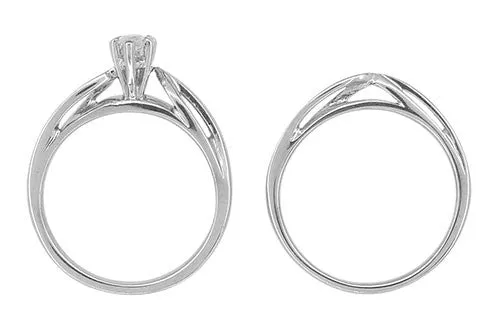 1970's Vintage Marquise Diamond Bridal Ring Set in 14 Karat White Gold