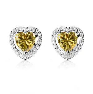 24k White Gold Plated 1/2 Ct Created Halo Heart Yellow Sapphire Stud Earrings