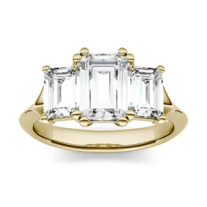 2.91 CTW DEW Emerald Moissanite Three-Stone Engagement Ring in 14K Yellow Gold