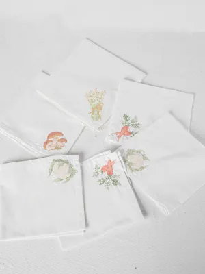 6 embroidered napkins w/ vegetables
