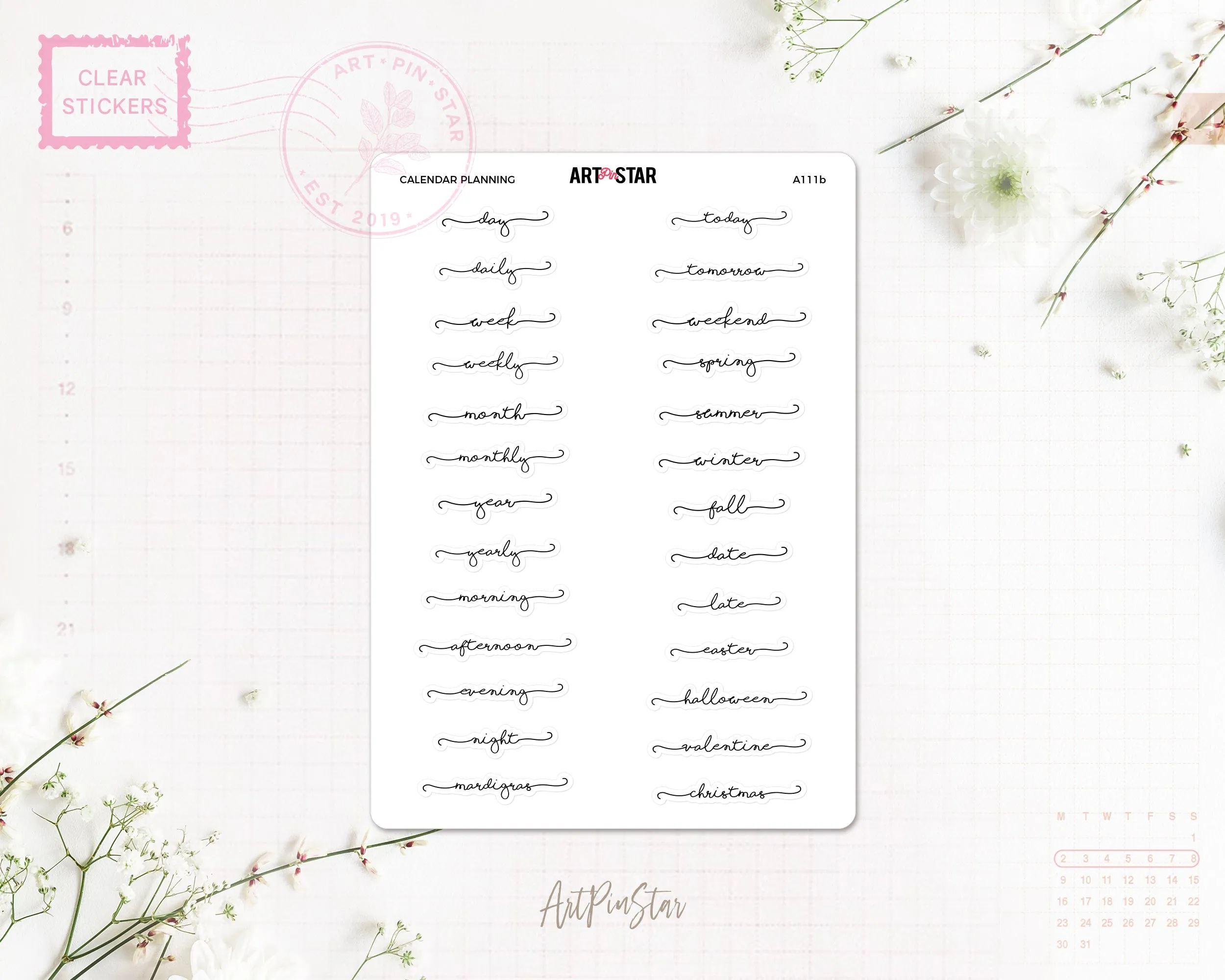 A111b | Lettering Functional Planner, Calendar