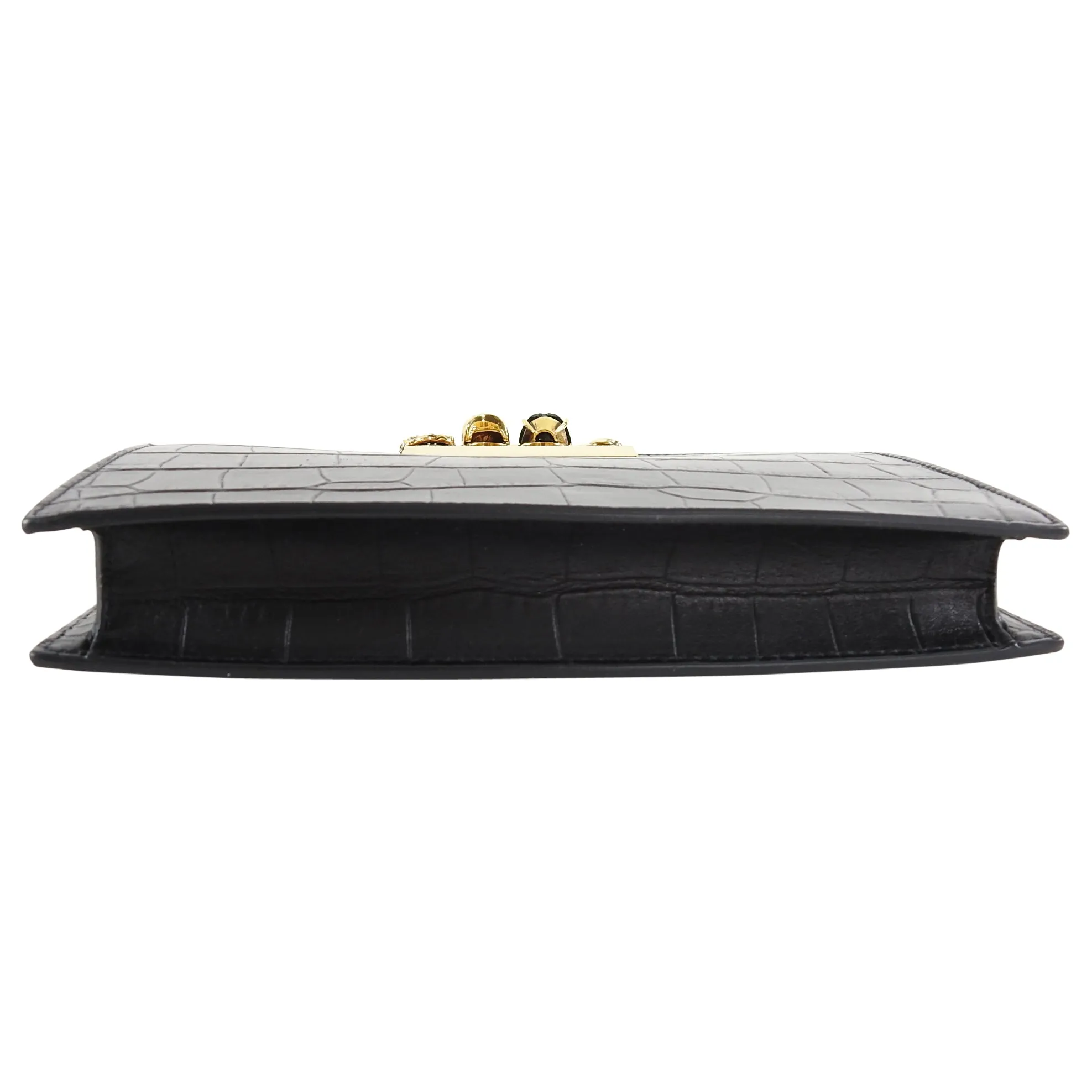 Alexander McQueen Black Crocodile Embossed Knuckle Duster Evening Clutch Bag