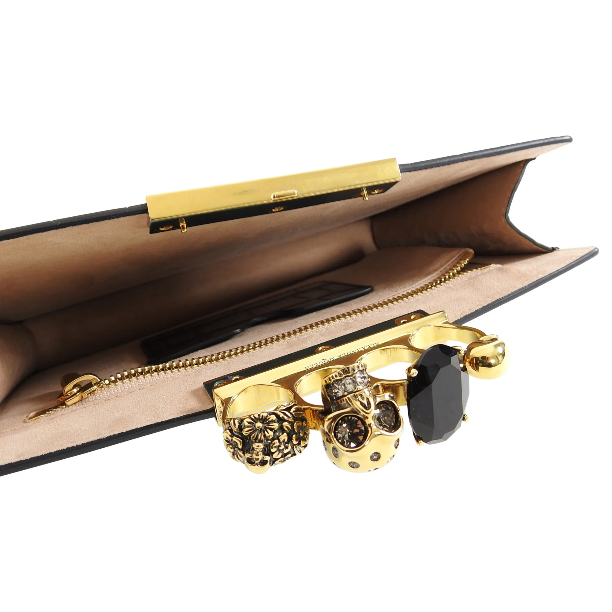 Alexander McQueen Black Crocodile Embossed Knuckle Duster Evening Clutch Bag