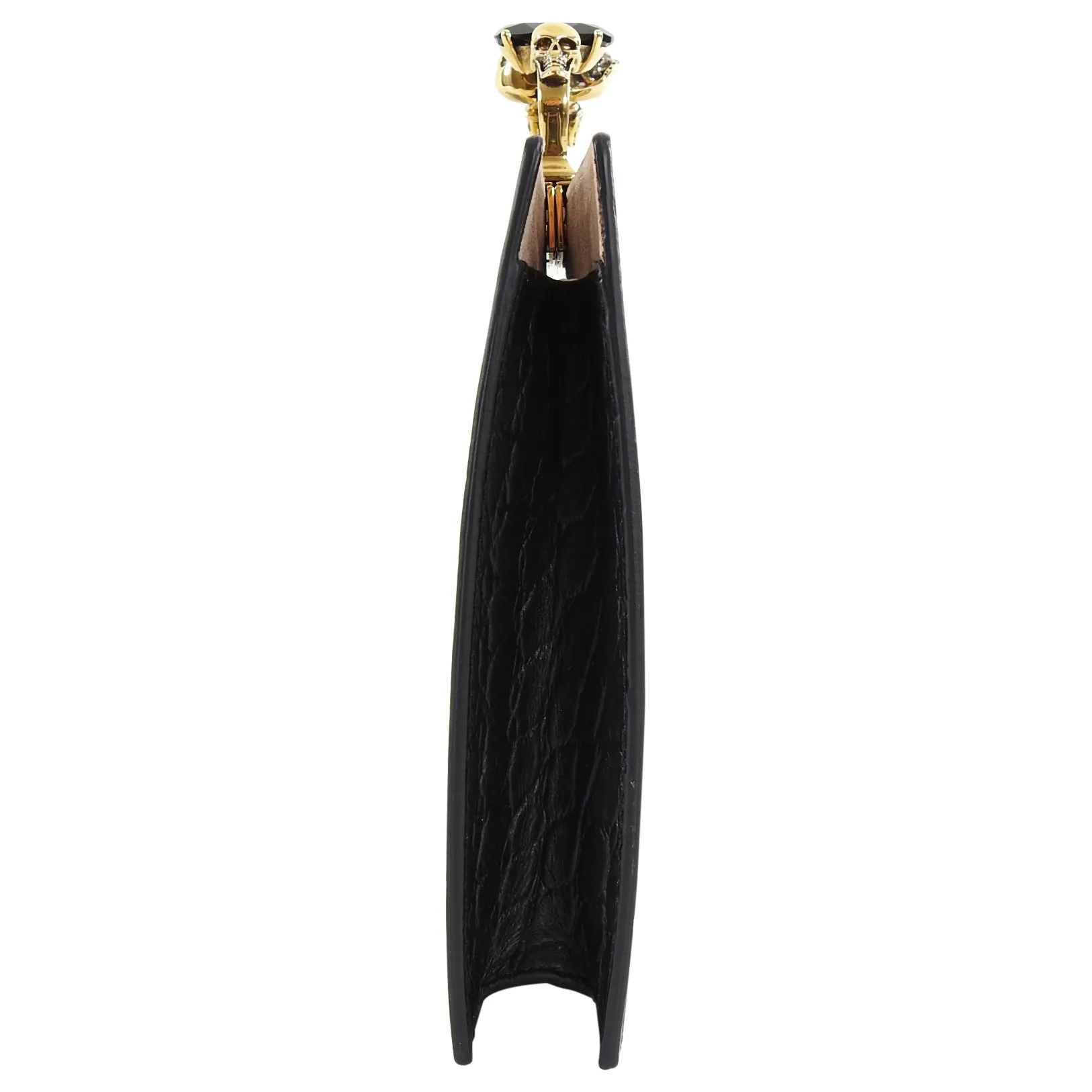 Alexander McQueen Black Crocodile Embossed Knuckle Duster Evening Clutch Bag