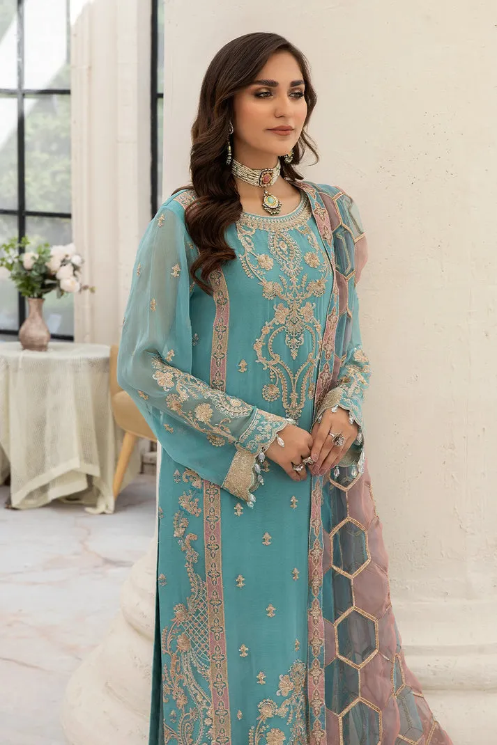 Aqua Blue Elegantly Embellished Pakistani Salwar Kameez Party Dress