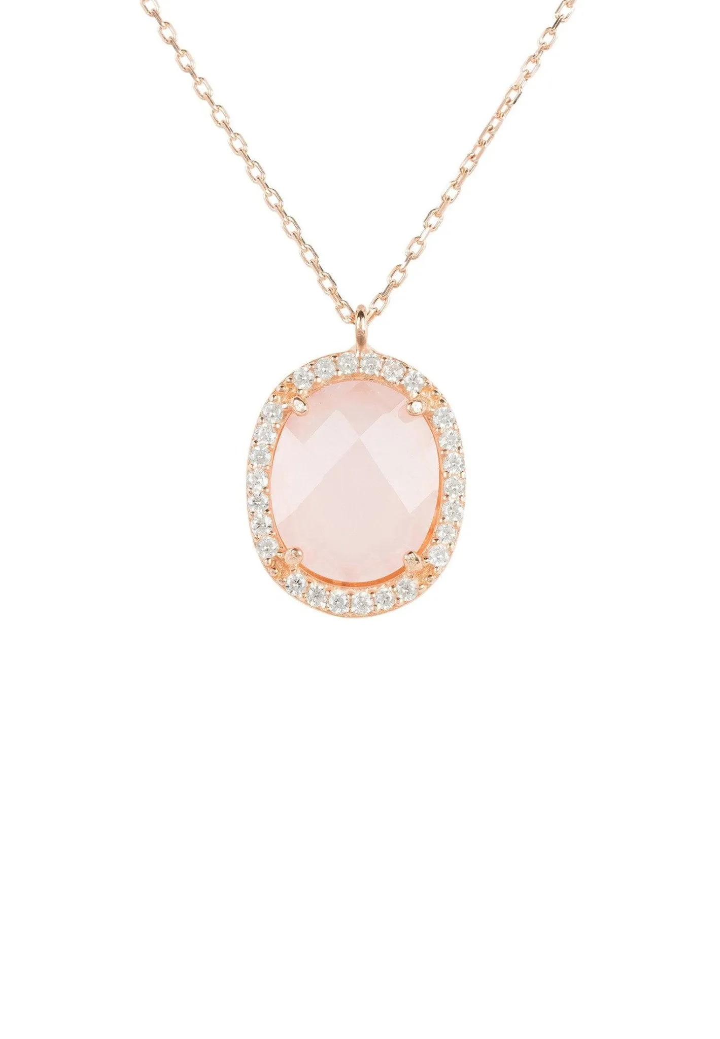 Beatrice Oval Gemstone Pendant Necklace Rose Gold Rose Quartz