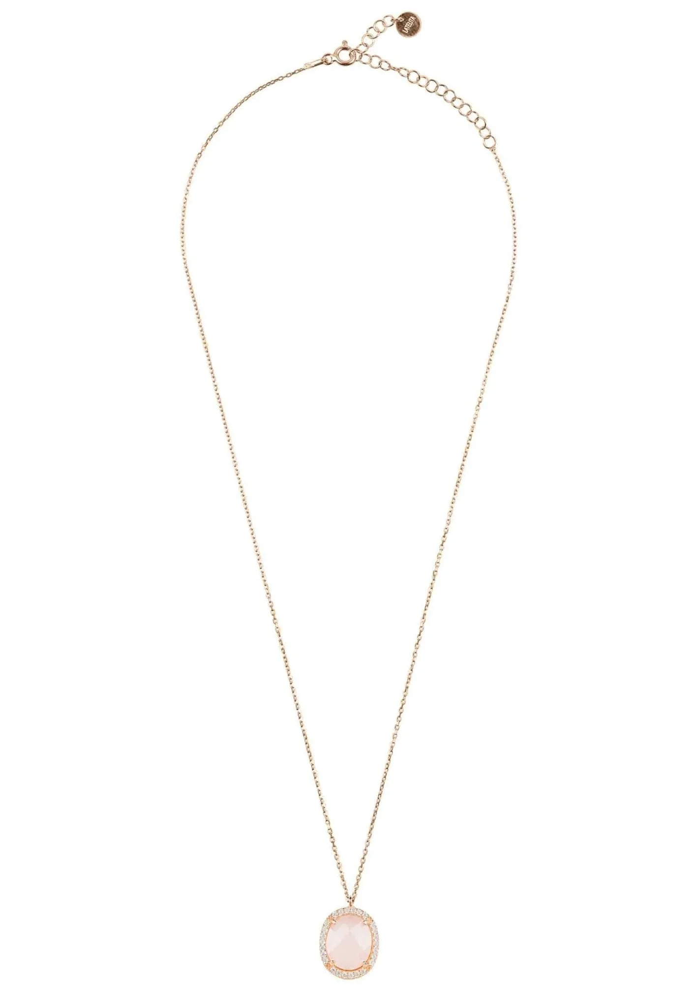 Beatrice Oval Gemstone Pendant Necklace Rose Gold Rose Quartz