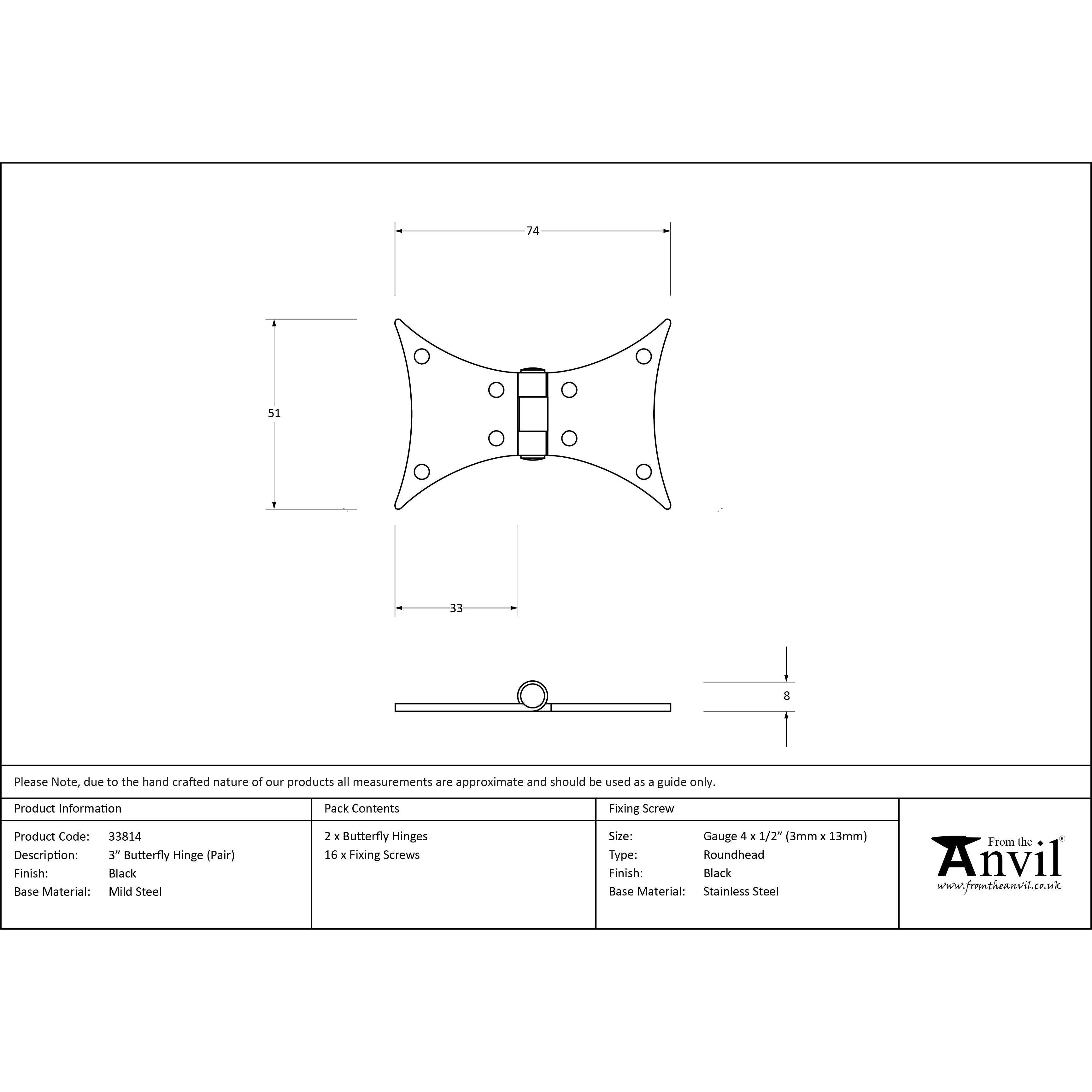 Black 3" Butterfly Hinge (pair) | From The Anvil