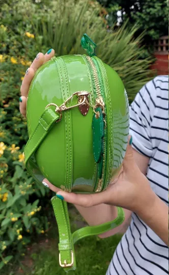 Black Vegan Leather Apple bag Crossbody Strap Zip Around Statement Bag
