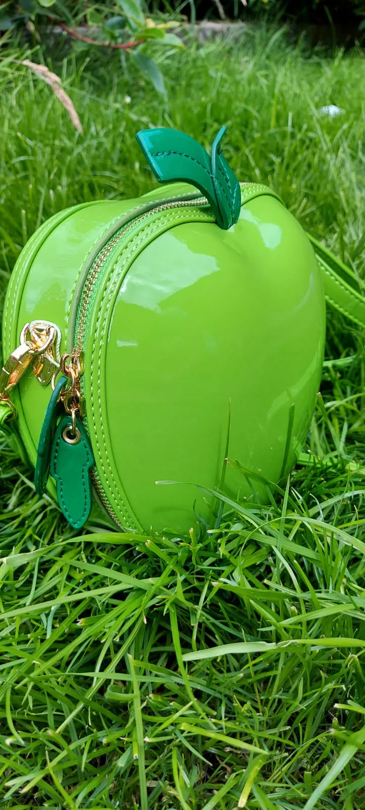 Black Vegan Leather Apple bag Crossbody Strap Zip Around Statement Bag