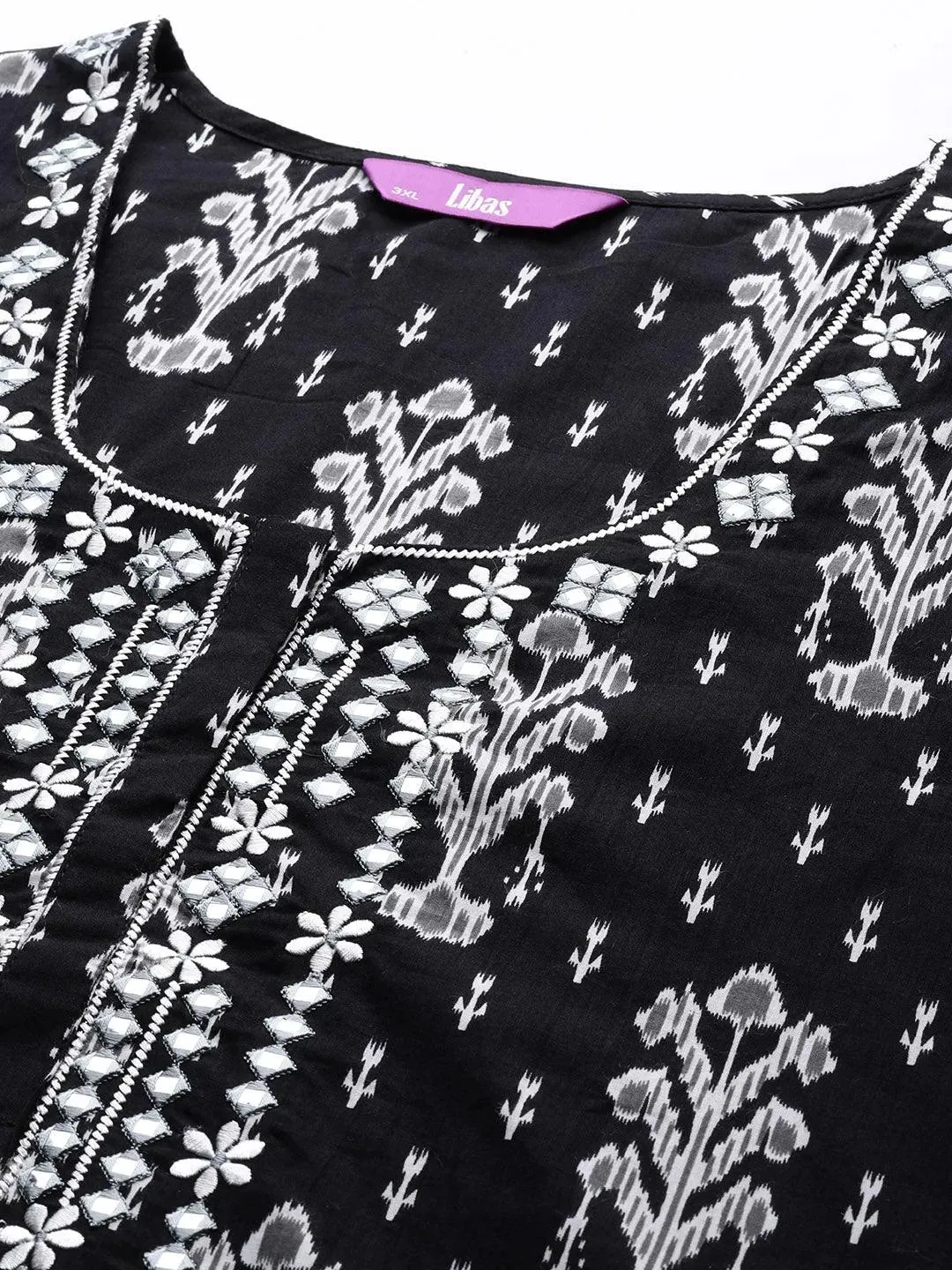 Black Yoke Design Cotton Straight Kurta