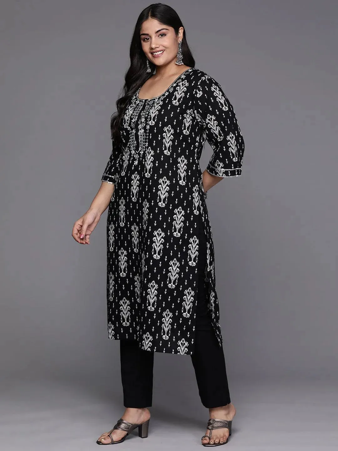 Black Yoke Design Cotton Straight Kurta