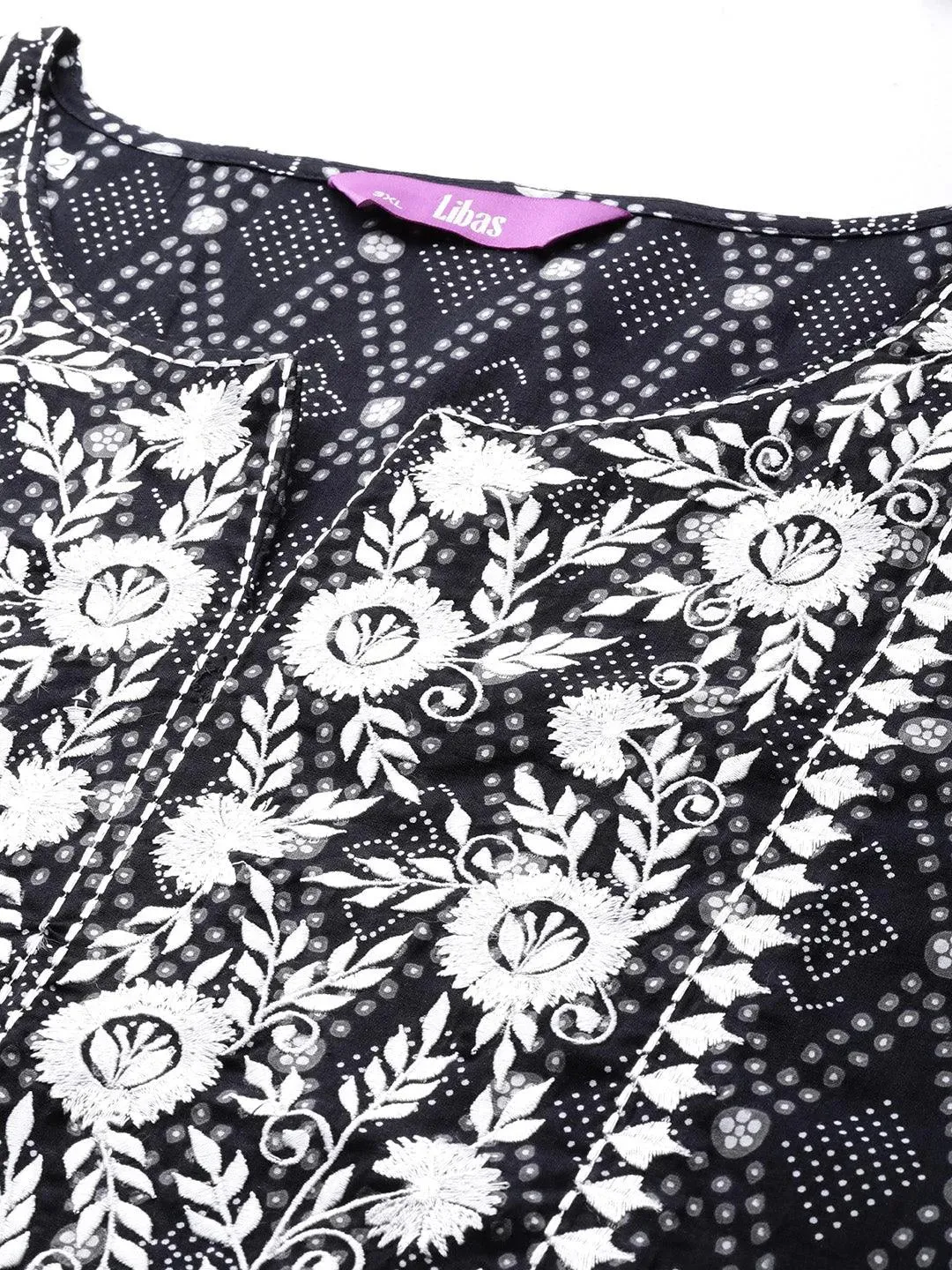 Black Yoke Design Cotton Straight Kurta