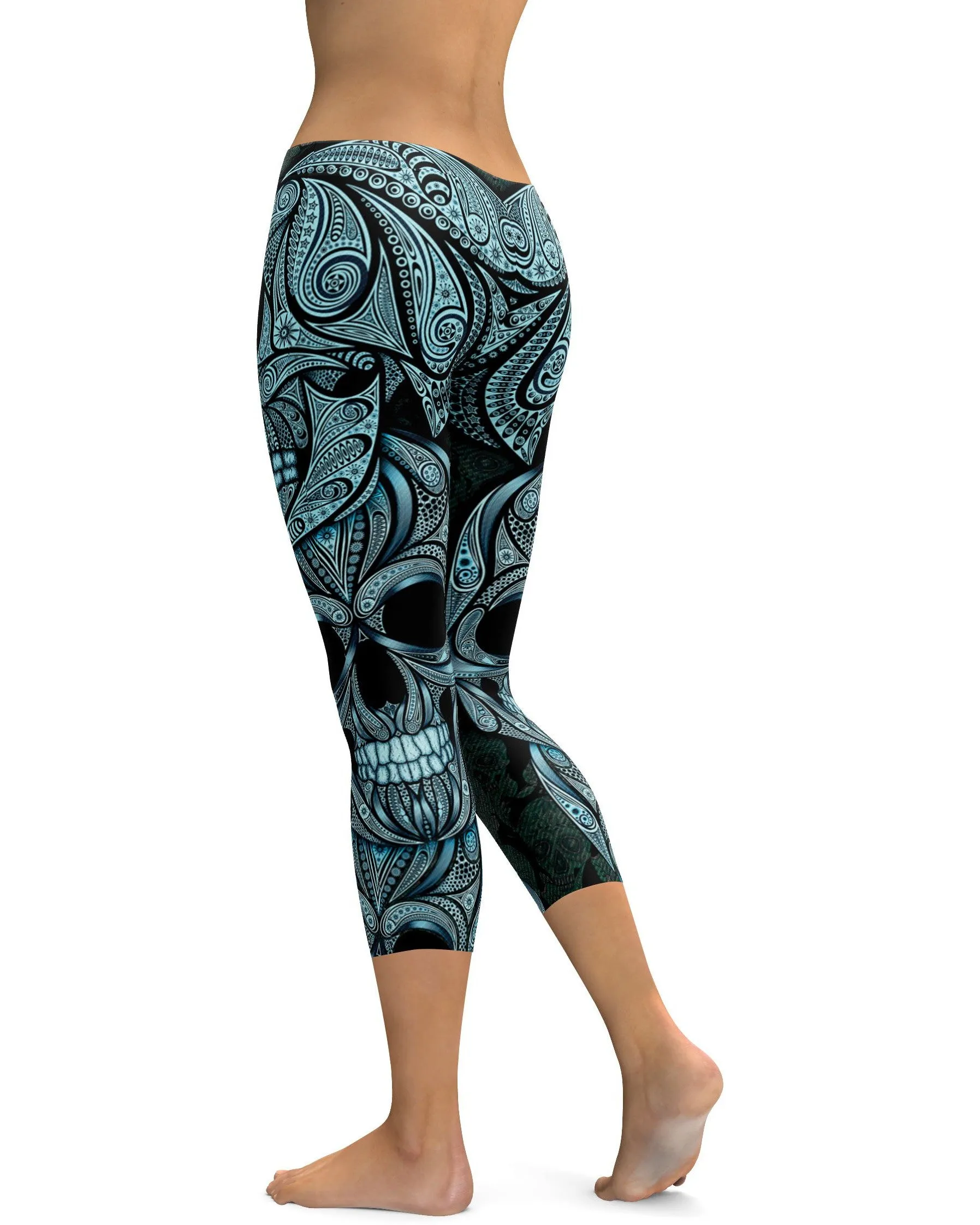 Blue Ornamental Skull Capris
