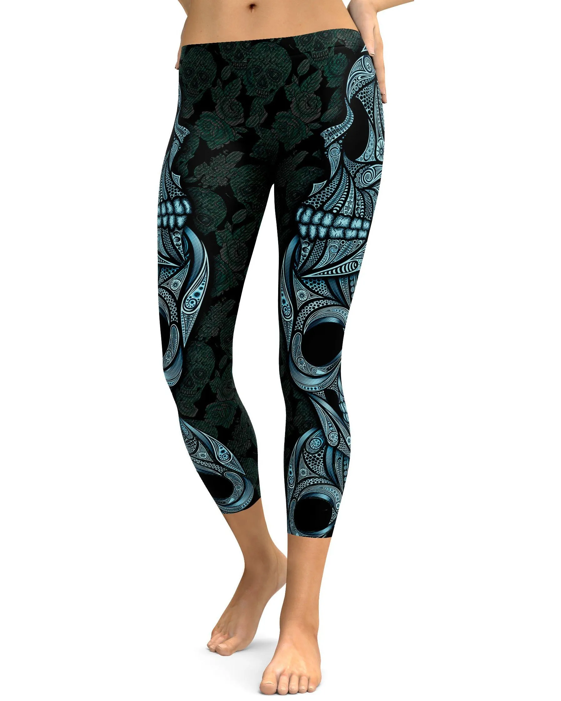Blue Ornamental Skull Capris