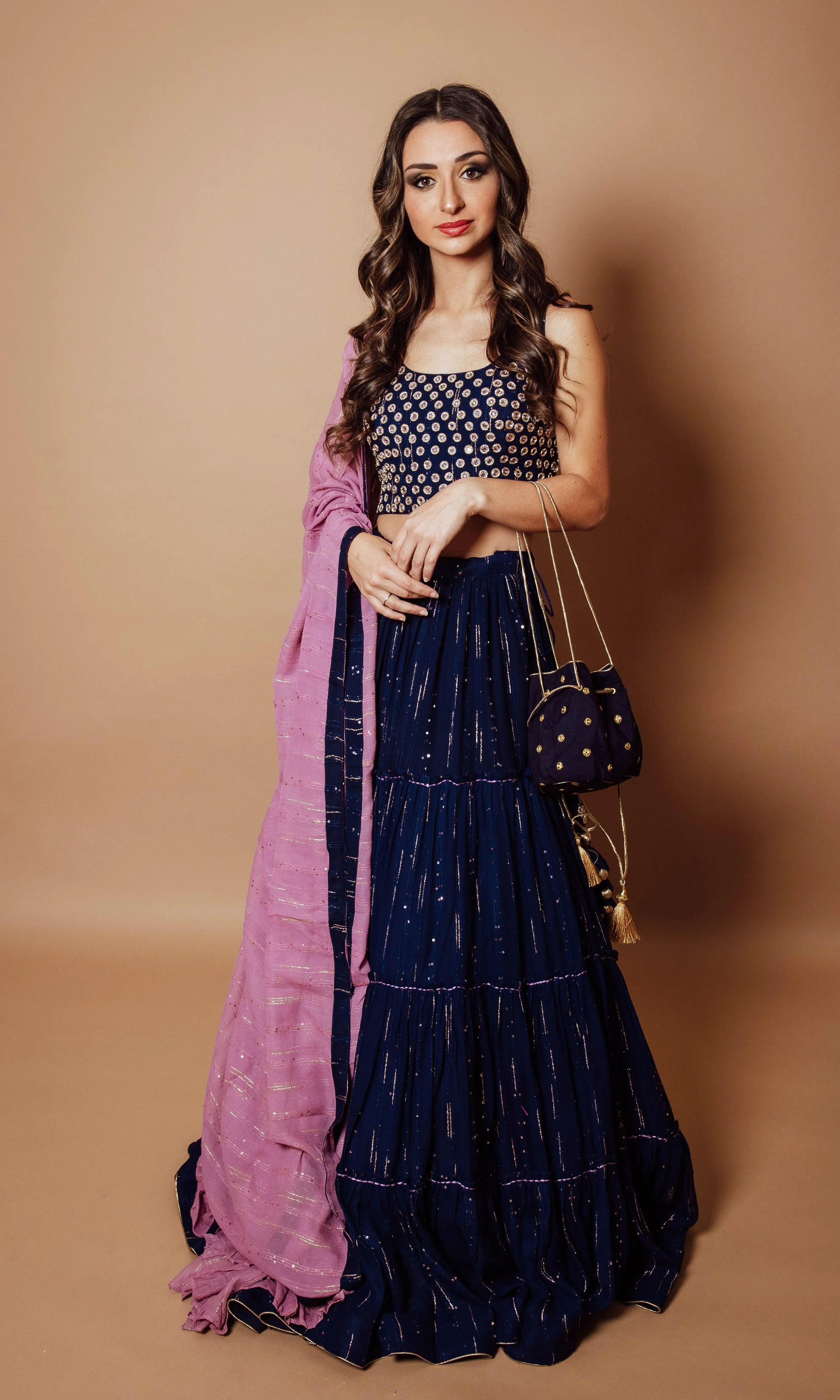 BLUE POTLI BAG WITH MIRROR WORK