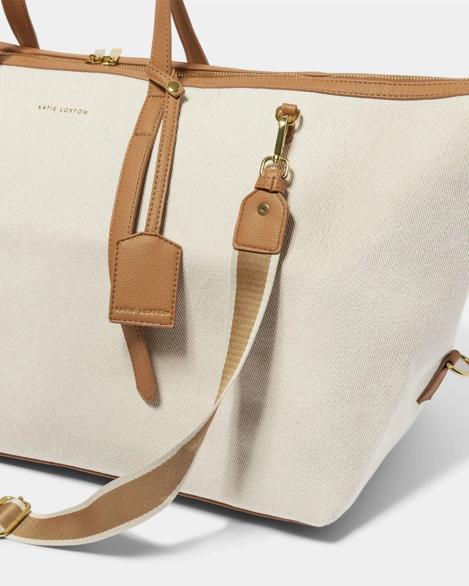 Capri Canvas Weekend Bag - Tan/Off White