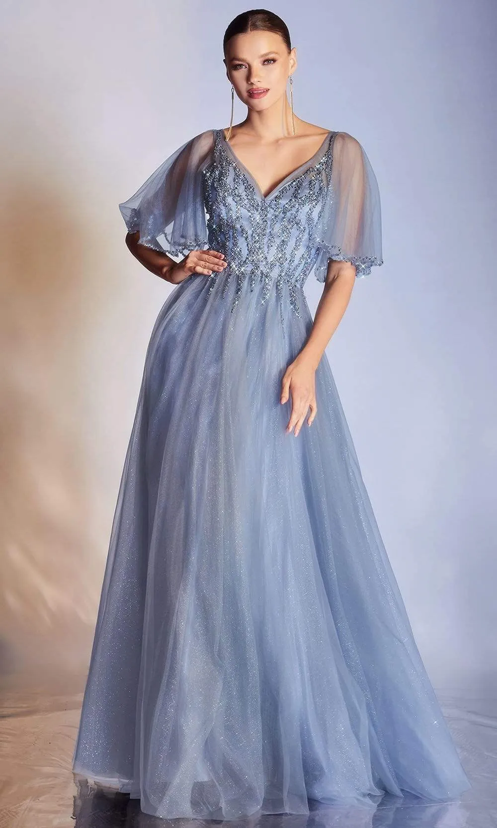 CINDERELLA DIVINE CD0175 V-Neck Tulle A-Line  Dress