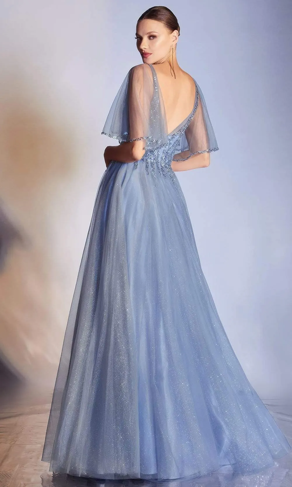 CINDERELLA DIVINE CD0175 V-Neck Tulle A-Line  Dress