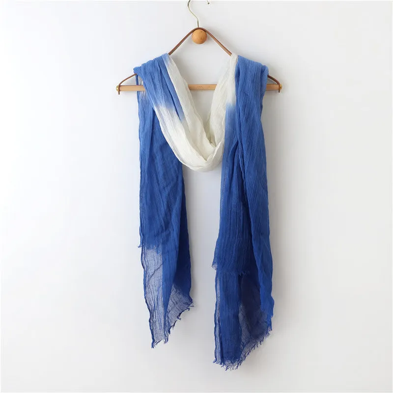 Classic Klein Blue Dip Dyed Linen Tassel Scarf