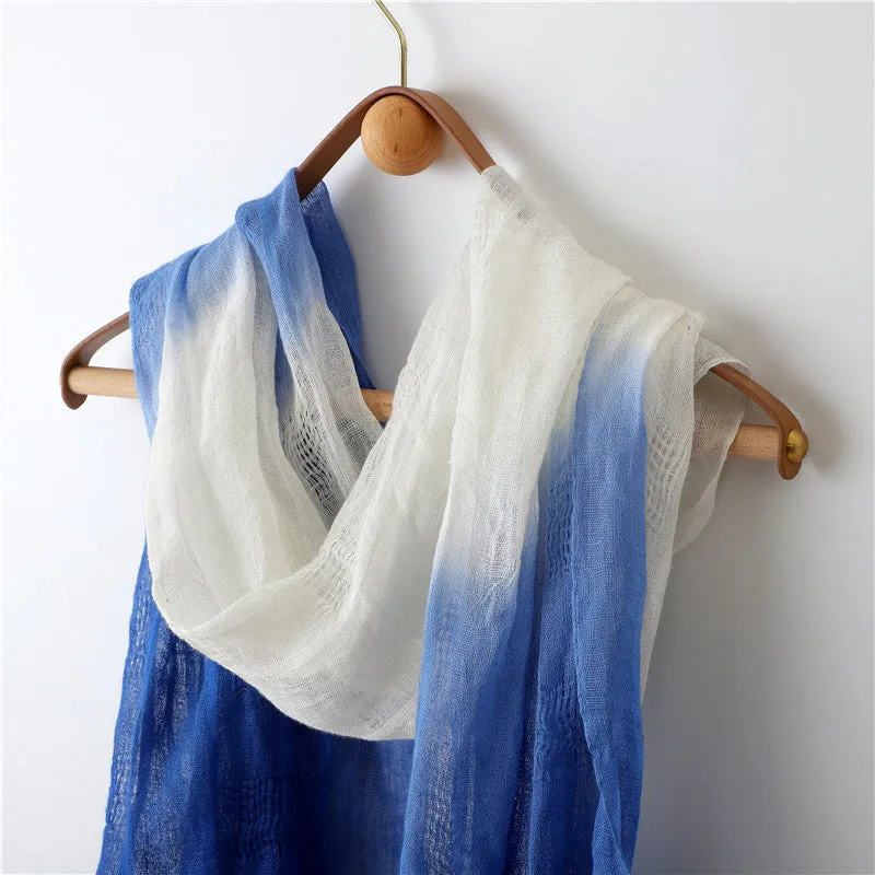 Classic Klein Blue Dip Dyed Linen Tassel Scarf