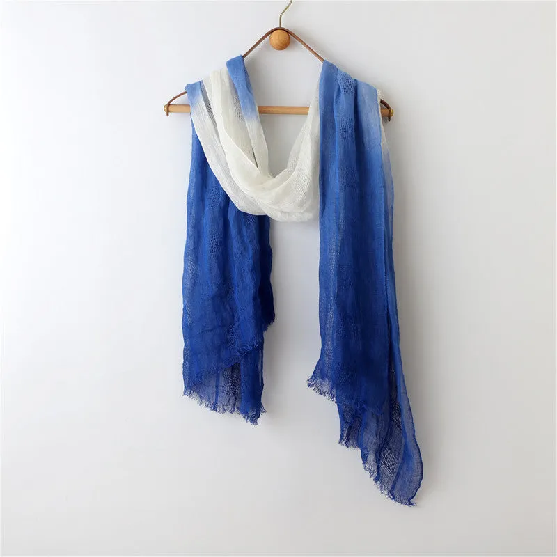 Classic Klein Blue Dip Dyed Linen Tassel Scarf
