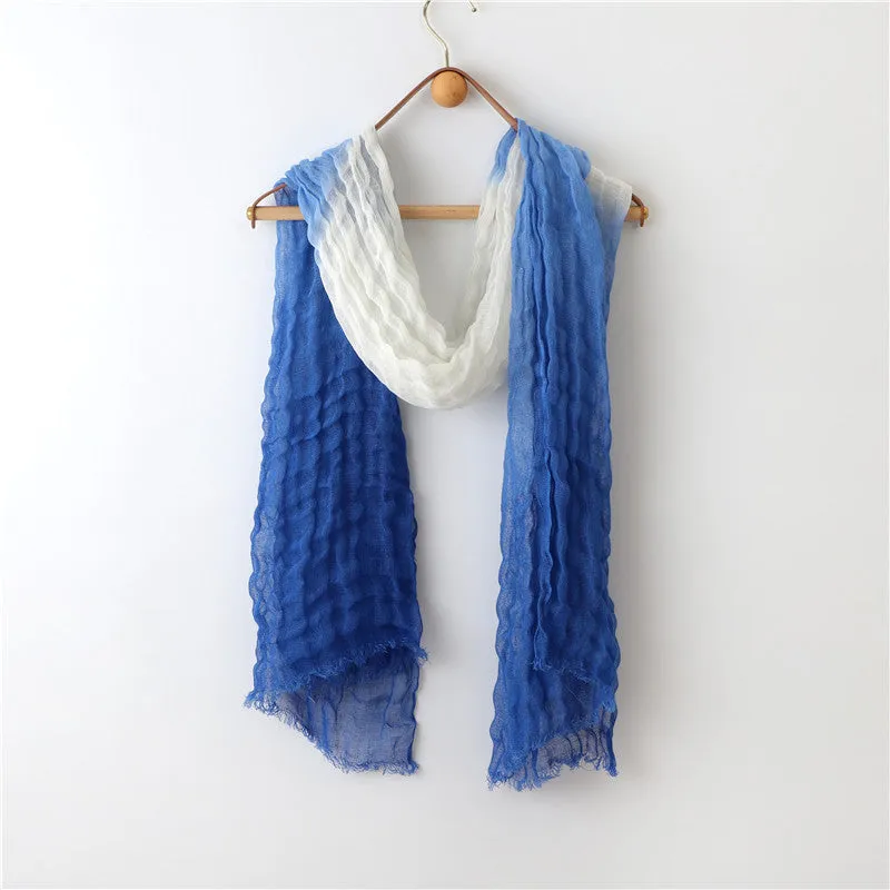 Classic Klein Blue Dip Dyed Linen Tassel Scarf