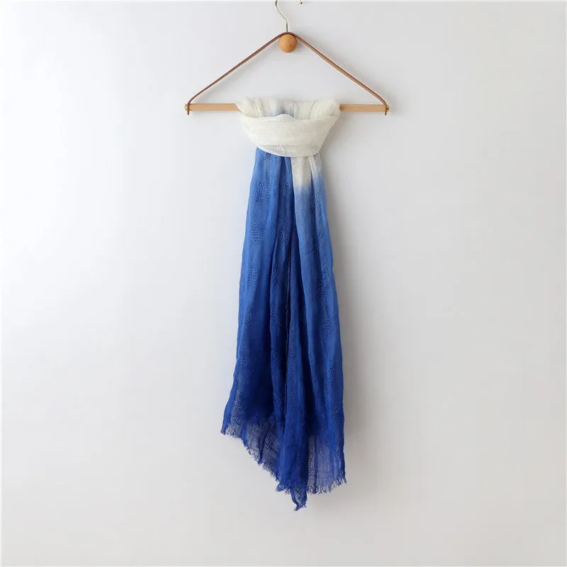 Classic Klein Blue Dip Dyed Linen Tassel Scarf