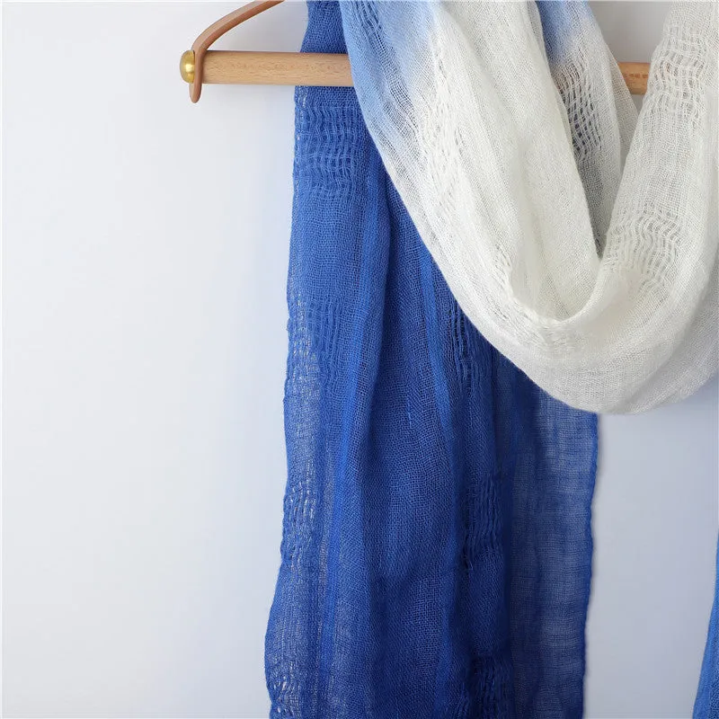Classic Klein Blue Dip Dyed Linen Tassel Scarf