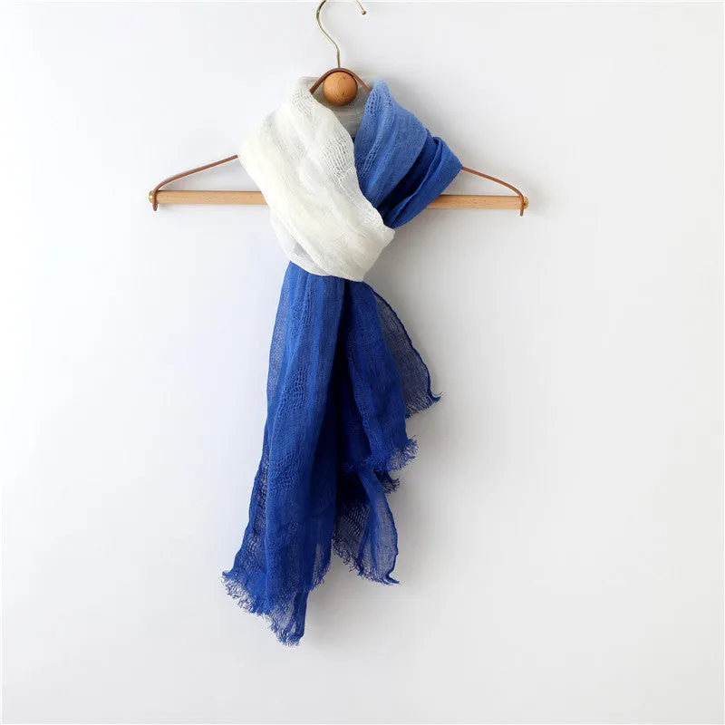 Classic Klein Blue Dip Dyed Linen Tassel Scarf