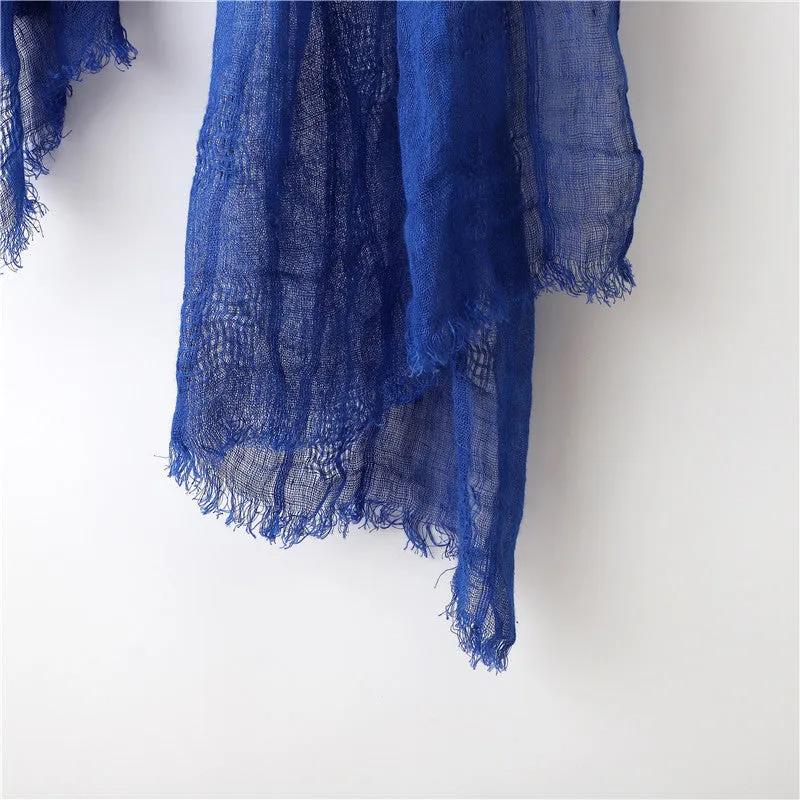 Classic Klein Blue Dip Dyed Linen Tassel Scarf