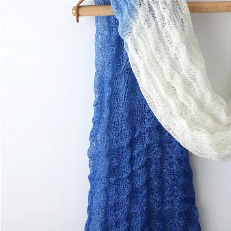 Classic Klein Blue Dip Dyed Linen Tassel Scarf