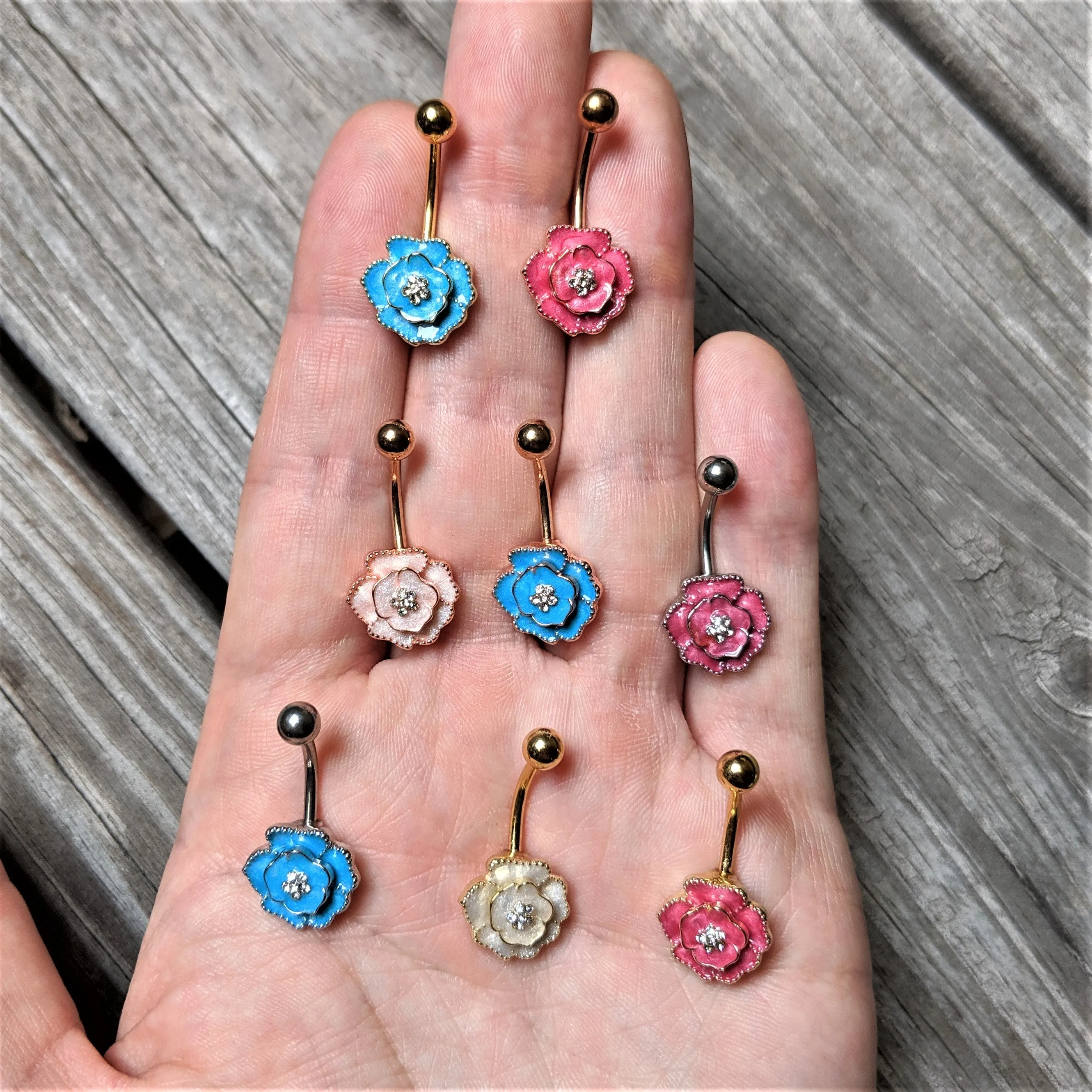 Clear Gem Pink Rose Reversible Belly Ring