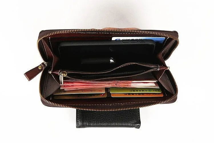 Cowhide Skull Zipper Multi-Functional Wallet