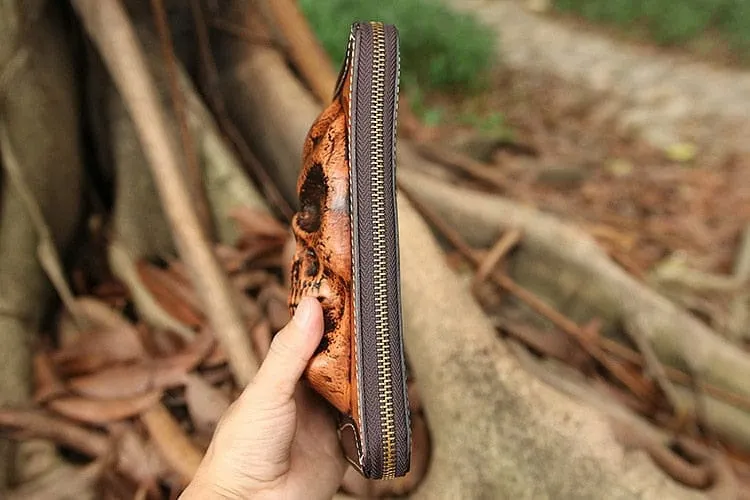 Cowhide Skull Zipper Multi-Functional Wallet