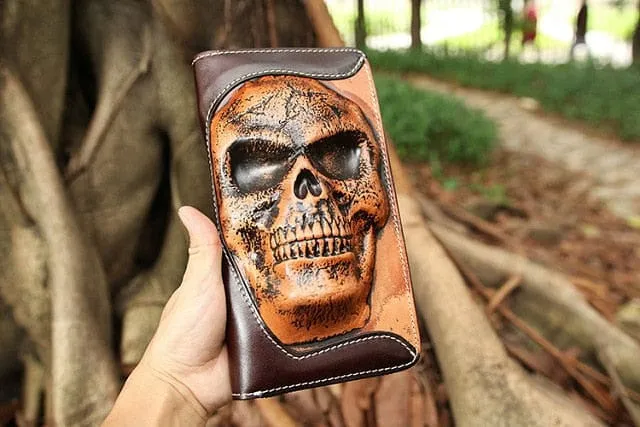 Cowhide Skull Zipper Multi-Functional Wallet
