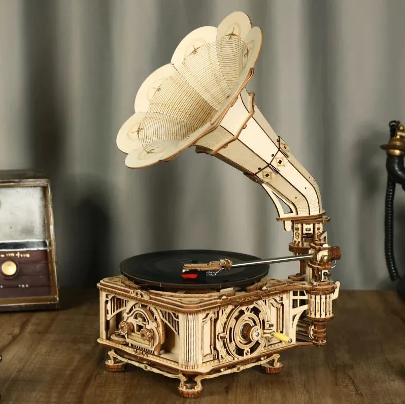 Crank Gramophone Functional DIY Wooden Puzzle