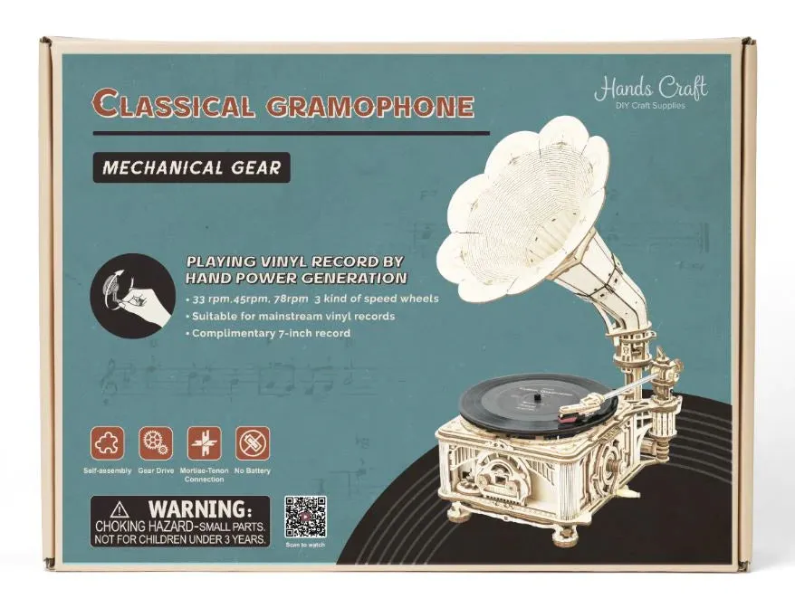 Crank Gramophone Functional DIY Wooden Puzzle
